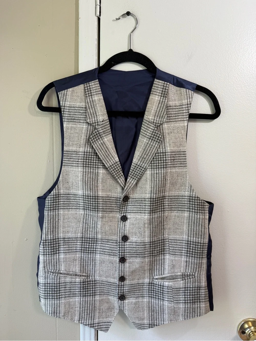 Suitsupply Waistcoat Italian Linen Plaid Suit Vest Gray Beige Men's Formal 44R